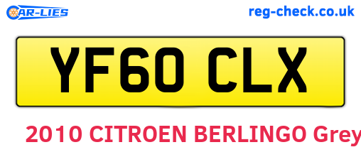 YF60CLX are the vehicle registration plates.