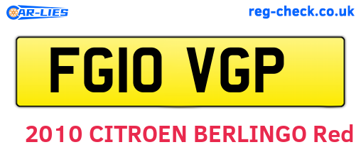 FG10VGP are the vehicle registration plates.