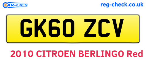 GK60ZCV are the vehicle registration plates.