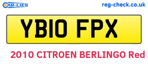 YB10FPX are the vehicle registration plates.