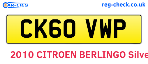 CK60VWP are the vehicle registration plates.