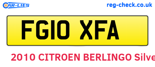 FG10XFA are the vehicle registration plates.