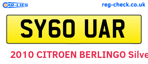 SY60UAR are the vehicle registration plates.