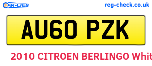 AU60PZK are the vehicle registration plates.
