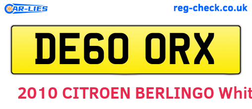 DE60ORX are the vehicle registration plates.