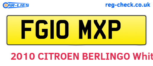 FG10MXP are the vehicle registration plates.