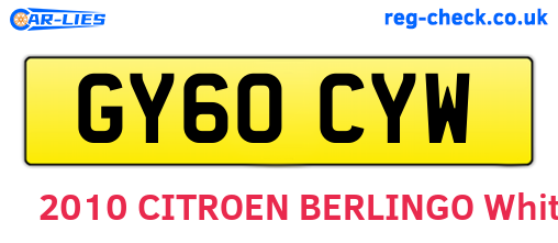 GY60CYW are the vehicle registration plates.