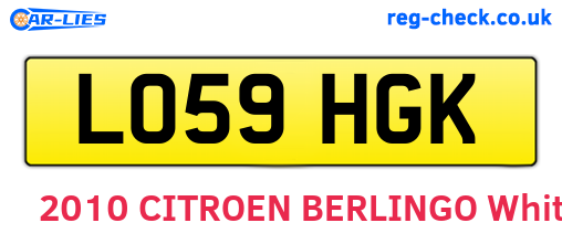 LO59HGK are the vehicle registration plates.