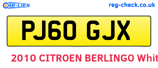 PJ60GJX are the vehicle registration plates.