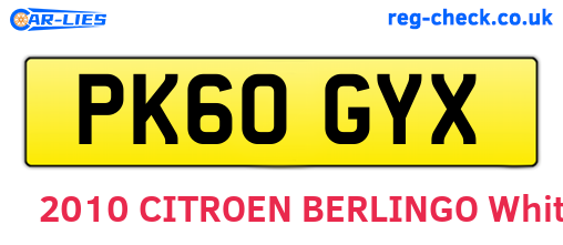 PK60GYX are the vehicle registration plates.