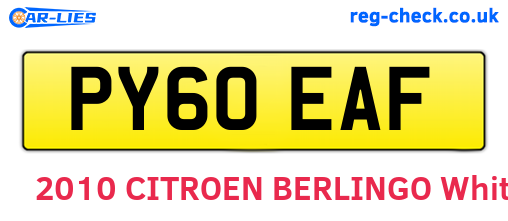 PY60EAF are the vehicle registration plates.
