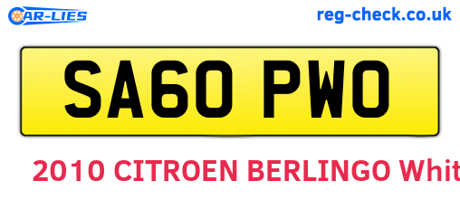 SA60PWO are the vehicle registration plates.