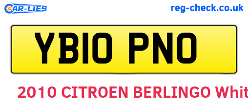 YB10PNO are the vehicle registration plates.