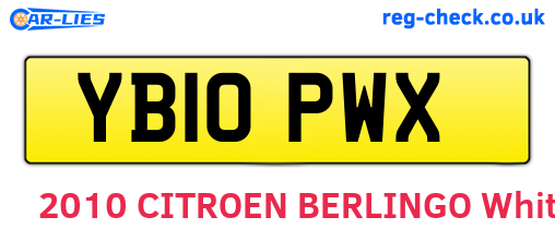YB10PWX are the vehicle registration plates.