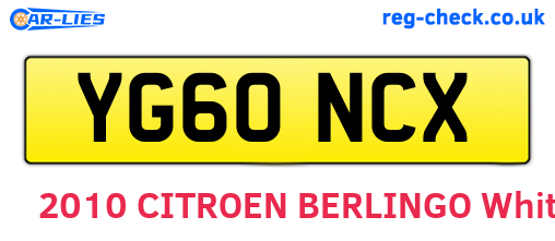 YG60NCX are the vehicle registration plates.