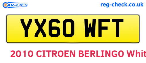 YX60WFT are the vehicle registration plates.