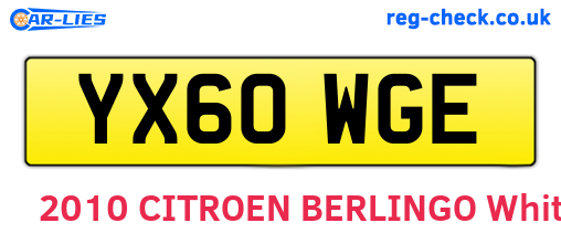 YX60WGE are the vehicle registration plates.