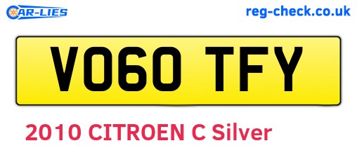 VO60TFY are the vehicle registration plates.