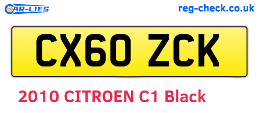 CX60ZCK are the vehicle registration plates.
