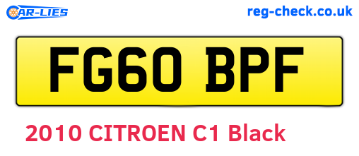 FG60BPF are the vehicle registration plates.