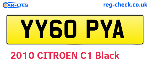YY60PYA are the vehicle registration plates.