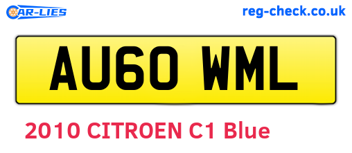 AU60WML are the vehicle registration plates.