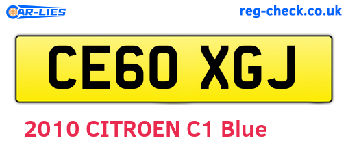 CE60XGJ are the vehicle registration plates.