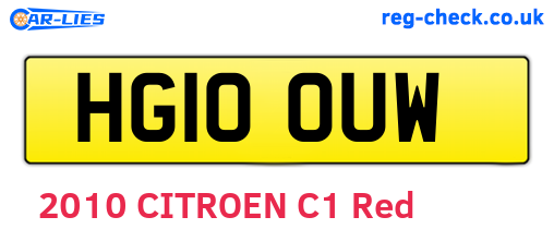 HG10OUW are the vehicle registration plates.