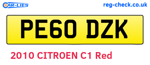 PE60DZK are the vehicle registration plates.