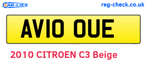 AV10OUE are the vehicle registration plates.