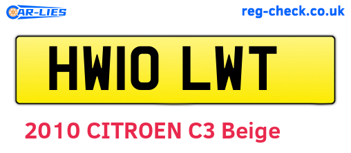 HW10LWT are the vehicle registration plates.