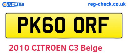 PK60ORF are the vehicle registration plates.