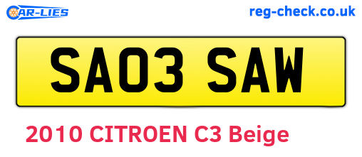 SA03SAW are the vehicle registration plates.