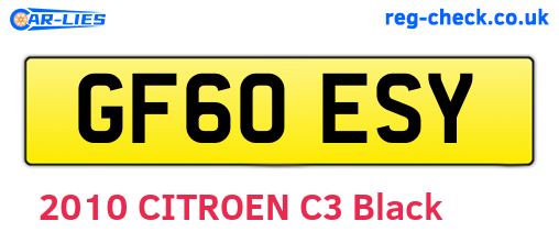 GF60ESY are the vehicle registration plates.