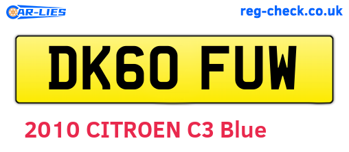 DK60FUW are the vehicle registration plates.