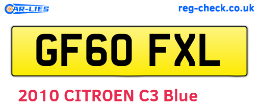 GF60FXL are the vehicle registration plates.