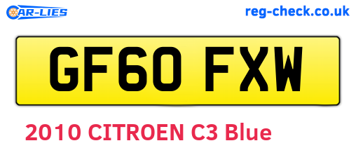 GF60FXW are the vehicle registration plates.