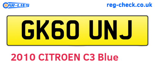 GK60UNJ are the vehicle registration plates.