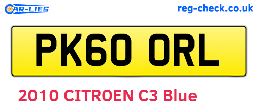 PK60ORL are the vehicle registration plates.