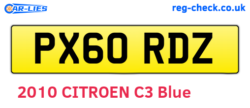 PX60RDZ are the vehicle registration plates.