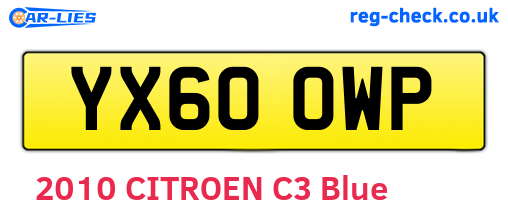 YX60OWP are the vehicle registration plates.