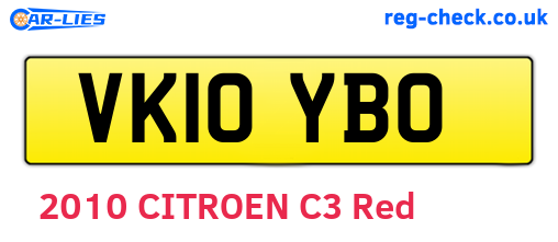 VK10YBO are the vehicle registration plates.
