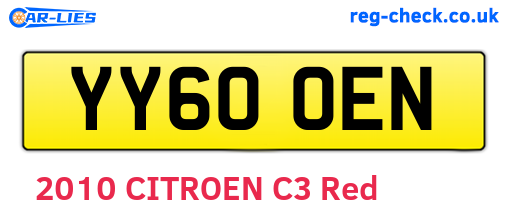 YY60OEN are the vehicle registration plates.