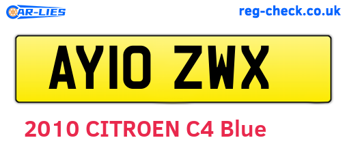 AY10ZWX are the vehicle registration plates.