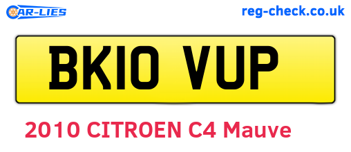 BK10VUP are the vehicle registration plates.