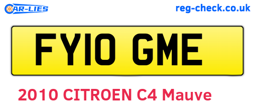 FY10GME are the vehicle registration plates.