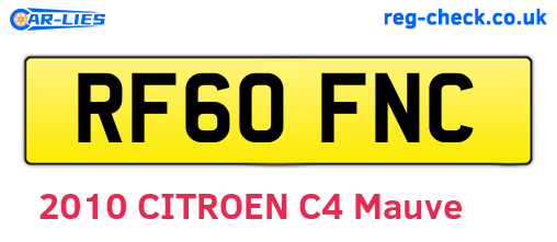 RF60FNC are the vehicle registration plates.