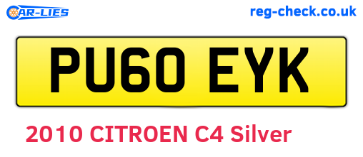PU60EYK are the vehicle registration plates.