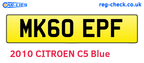 MK60EPF are the vehicle registration plates.