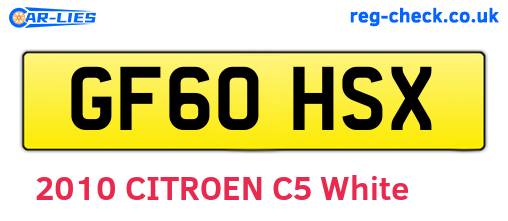 GF60HSX are the vehicle registration plates.